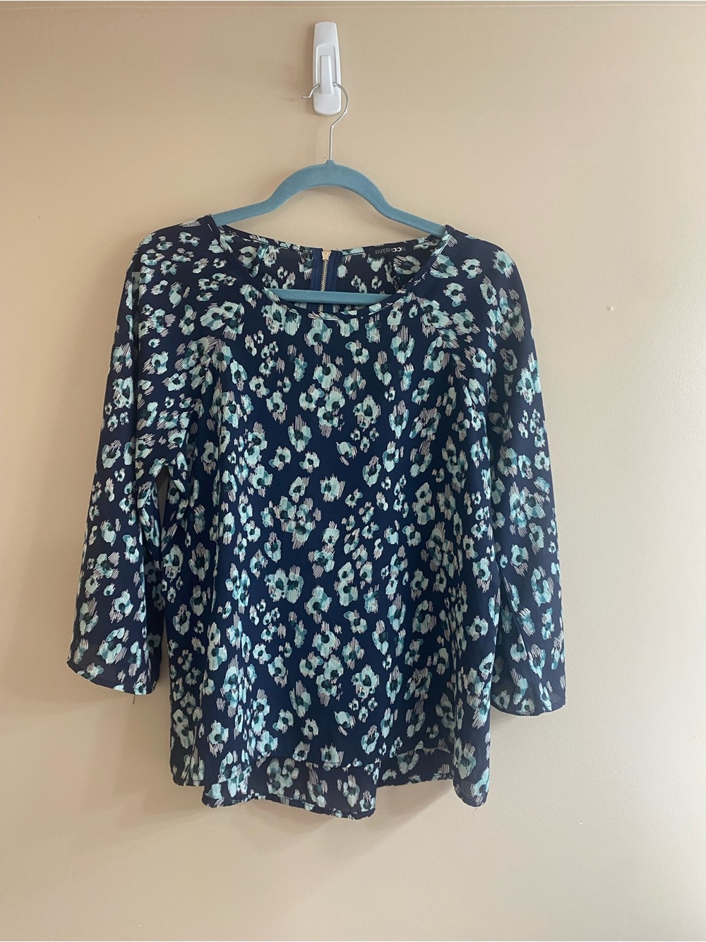 Papermoon Navy Floral Print Blouse - Blue & Teal